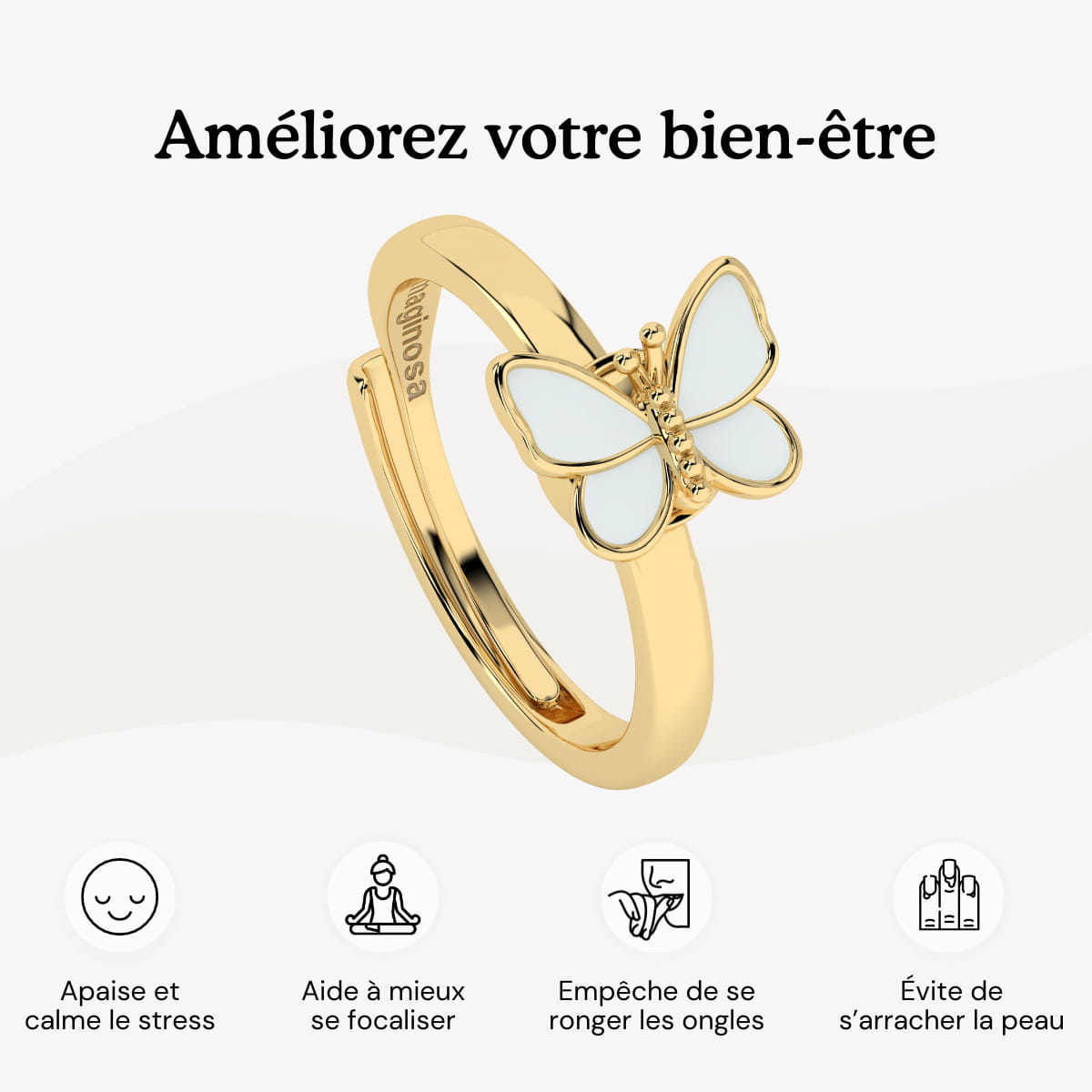 bague rotative anti stress d'anxiété et relaxante pour femme couleur or en acier inoxydable lullie, lullie.fr , maginosa aurora aide à ne plus se ronger les ongles onychophagie, aide à ne plus se triturer la peau dermatillomanie, aide à ne plus s'arracher les cheveux trichotillomanie, améliore la concentration, fidget ring, jouet fidget, fidget toys, positivjewelry, atelierdaphne, lullie.co, lullie, bague d'anxiété, bague anti stress
