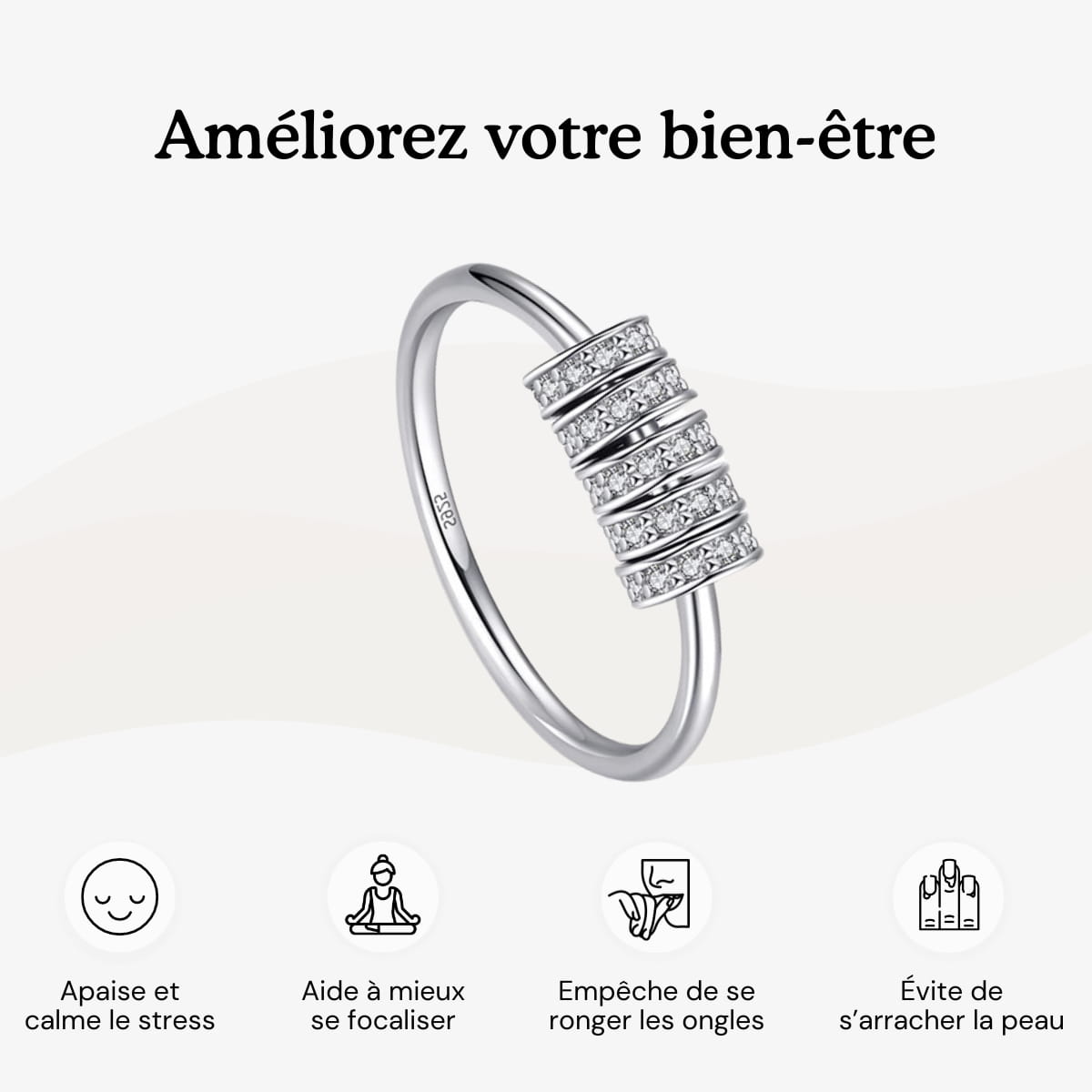 bague rotative anti stress d'anxiété et relaxante pour femme couleur or en acier inoxydable lullie, lullie.fr , maginosa aurora aide à ne plus se ronger les ongles onychophagie, aide à ne plus se triturer la peau dermatillomanie, aide à ne plus s'arracher les cheveux trichotillomanie, améliore la concentration, fidget ring, jouet fidget, fidget toys, positivjewelry, atelierdaphne, lullie.co, lullie, bague d'anxiété, bague anti stress