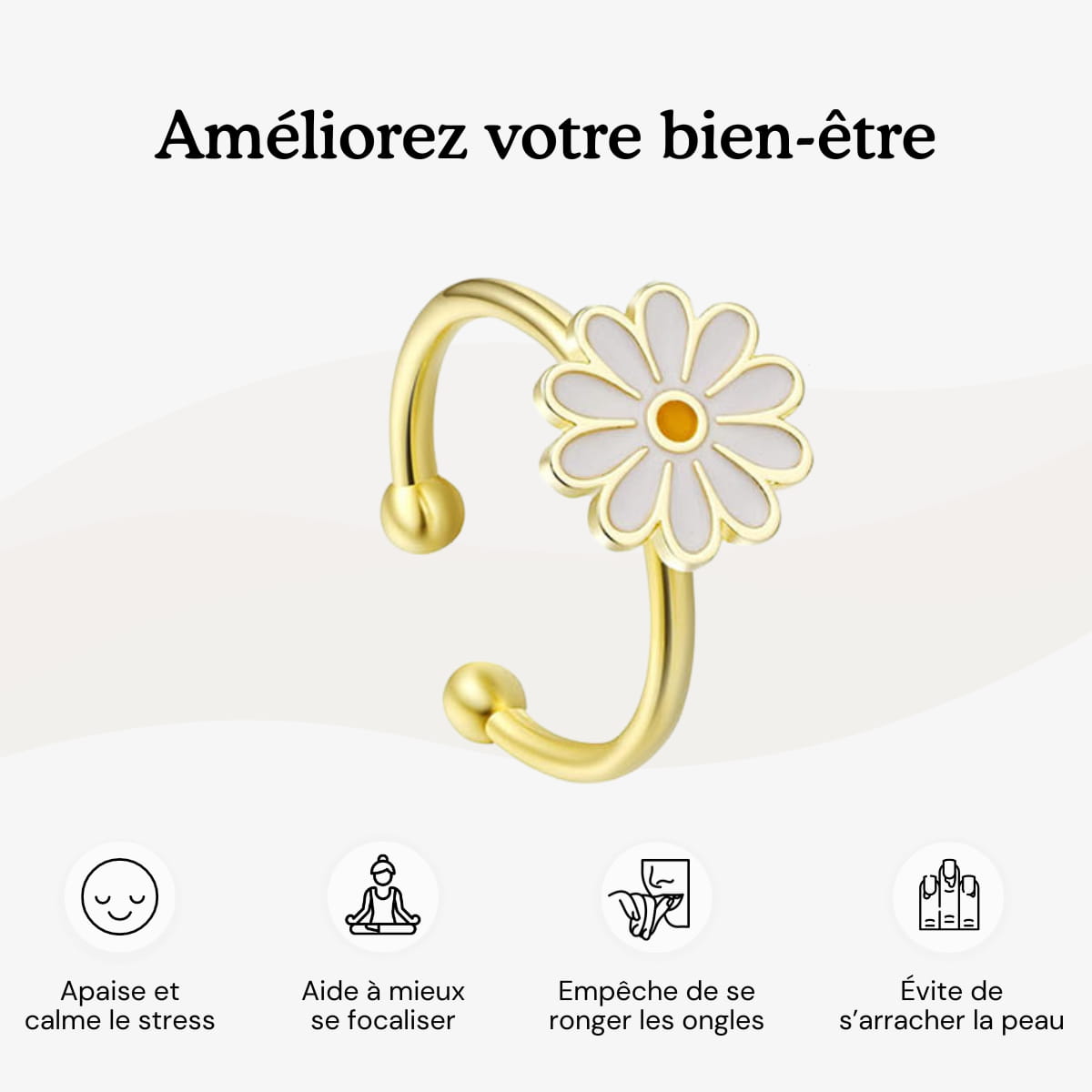 bague rotative anti stress d'anxiété et relaxante pour femme couleur or en acier inoxydable lullie, lullie.fr , maginosa aurora aide à ne plus se ronger les ongles onychophagie, aide à ne plus se triturer la peau dermatillomanie, aide à ne plus s'arracher les cheveux trichotillomanie, améliore la concentration, fidget ring, jouet fidget, fidget toys, positivjewelry, atelierdaphne, lullie.co, lullie, bague d'anxiété, bague anti stress