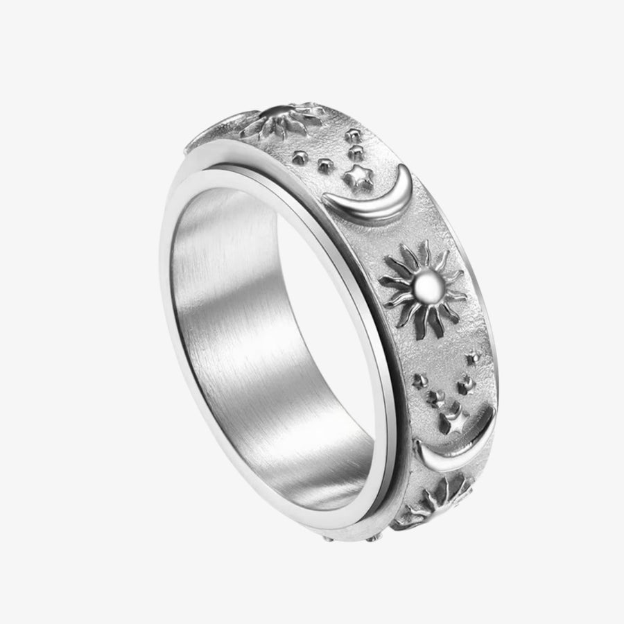 HALUKAKAH Bague Anti-Stress Rotative Plaqué Platine – Spinner Cristal Soleil & Perles, Soulagement Anxiété, Ajustable, Cadeau Élégant Femme Fille Maman